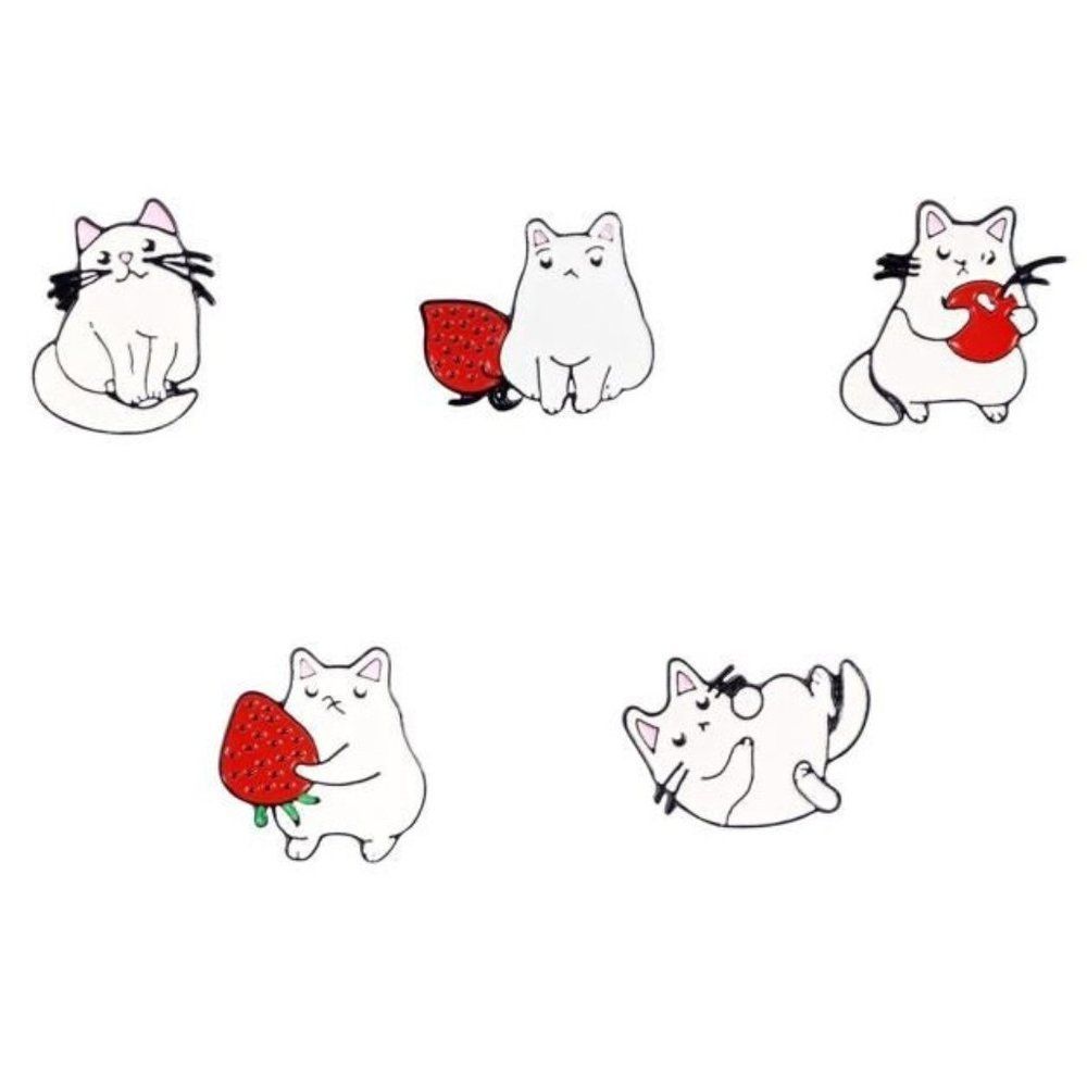 White Cat- Fat Cat -Lazy Cat- Metal Enamel Jacket Lapel Backpack Pins Badges Set